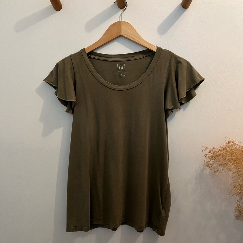Sage Green, Vintage Wash Tee, Ruffle Sleeve